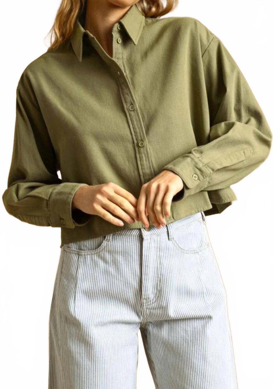 NEW MIOU MUSE cropped button down shirt jacket in olive
